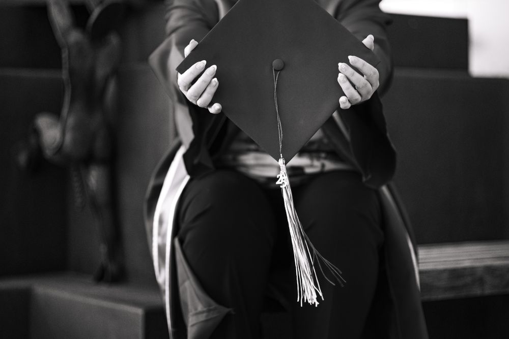 Graduation Photography in black and white from Central New Mexico Community College cap and tassle