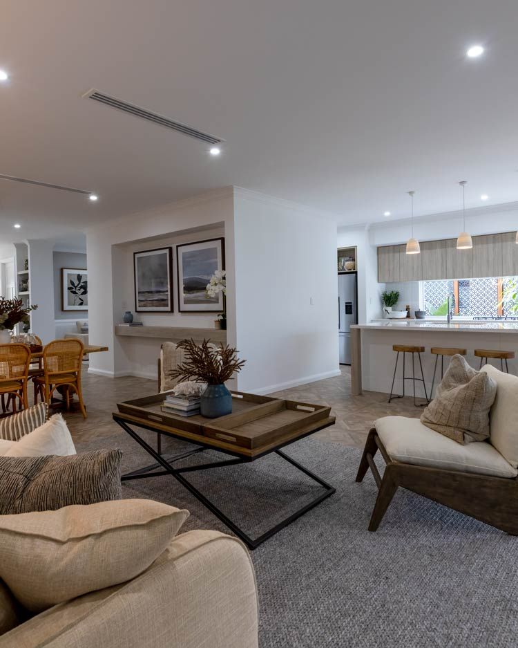 Nick Wigmore Photography captures a modern living room and kitchen area. Commercial Photography
