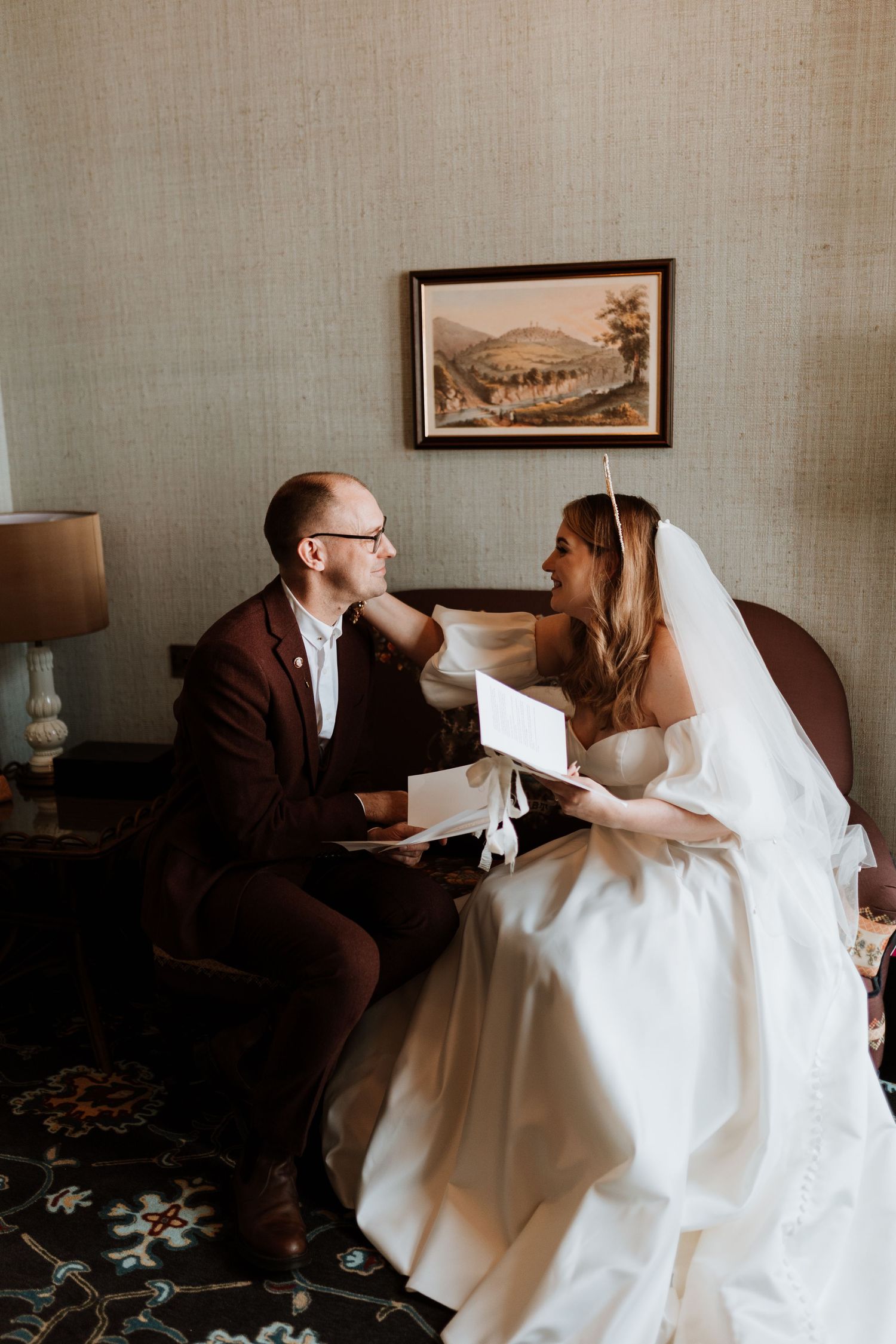 Gorgeous intimate private changing of vows before ceremony at Randolph Hotel in Oxford