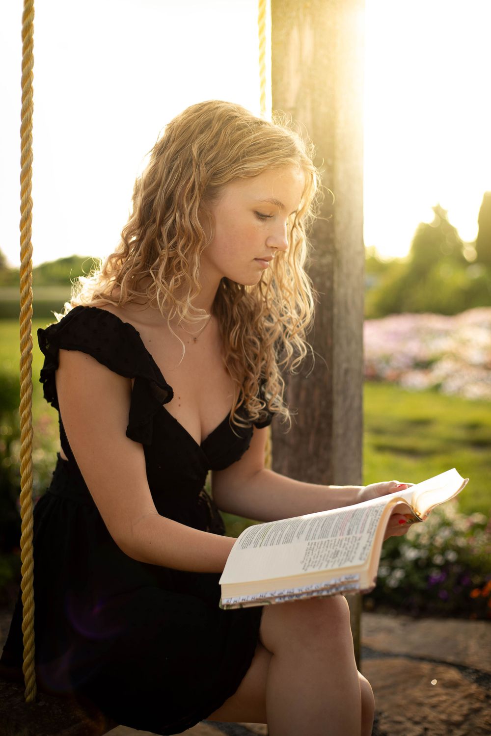 sun burst, black dress, bible,