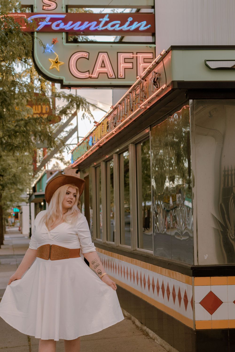 Gonzaga University College Retro Senior Photo session Garland District Ferguson's Cafe North Spokane Washington