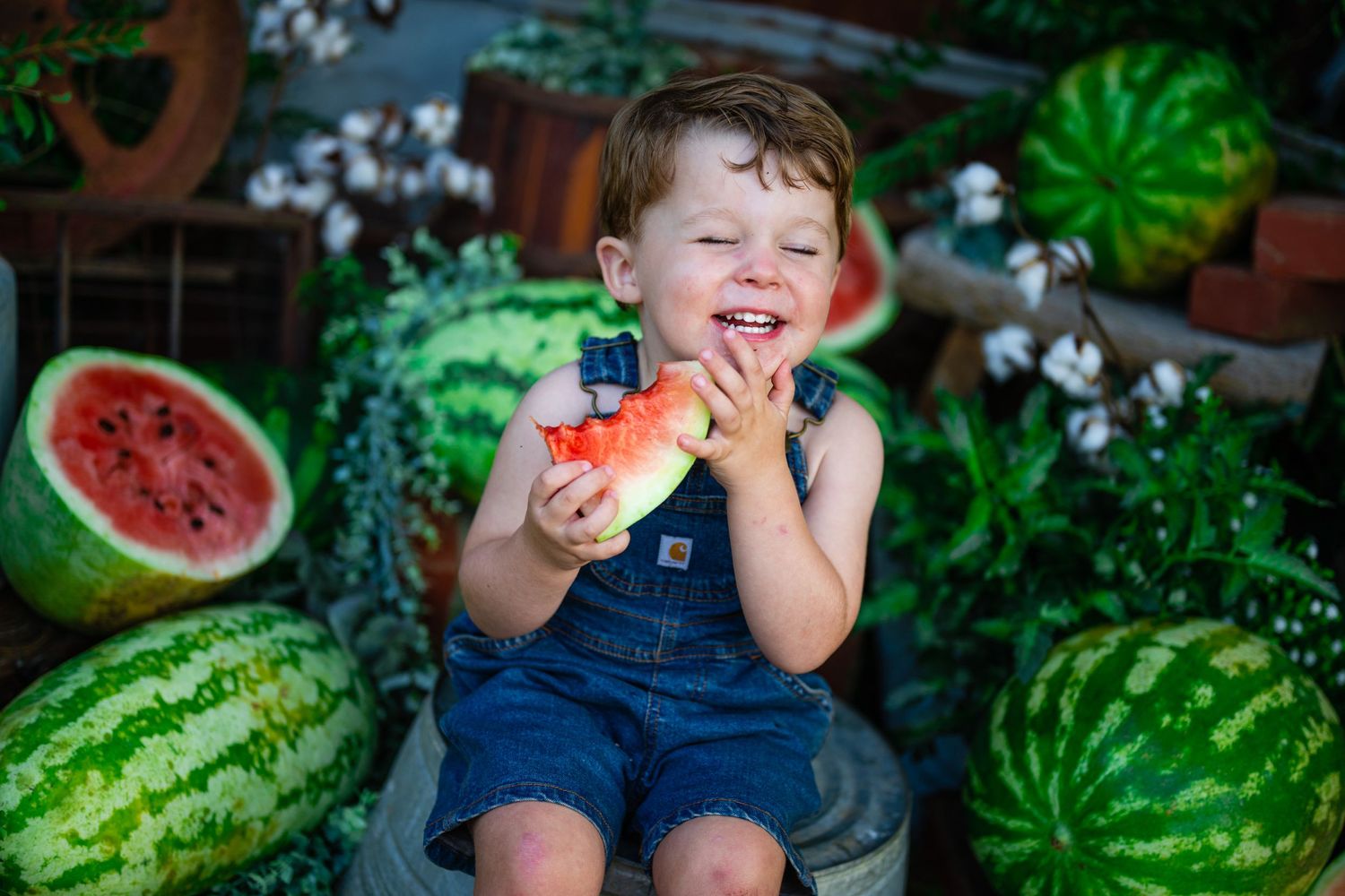Watermelon mini session natural light creative set laughter fun smiles outdoors memory captured Alabama