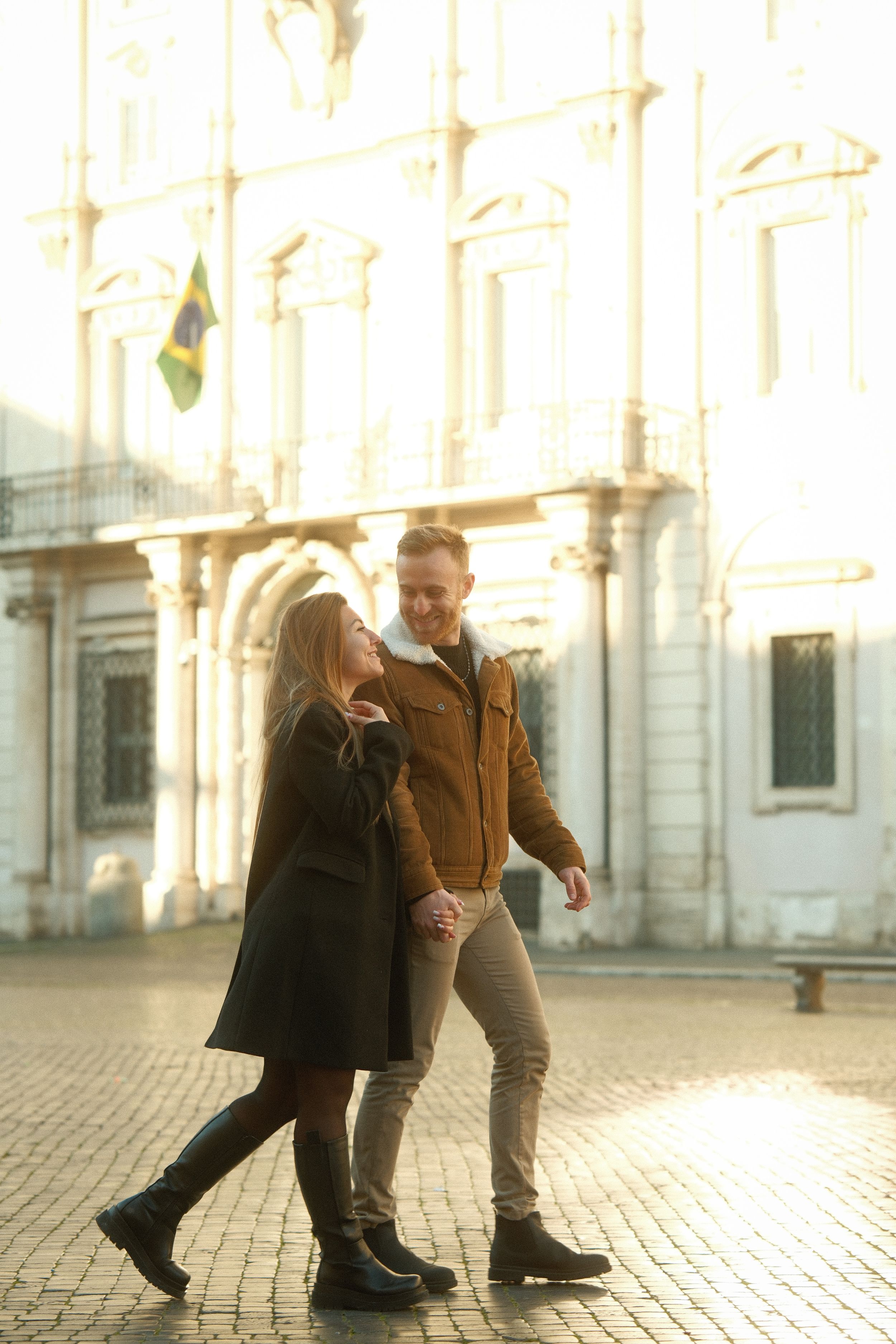 A romantic dance on historic Italian streets at sunset.