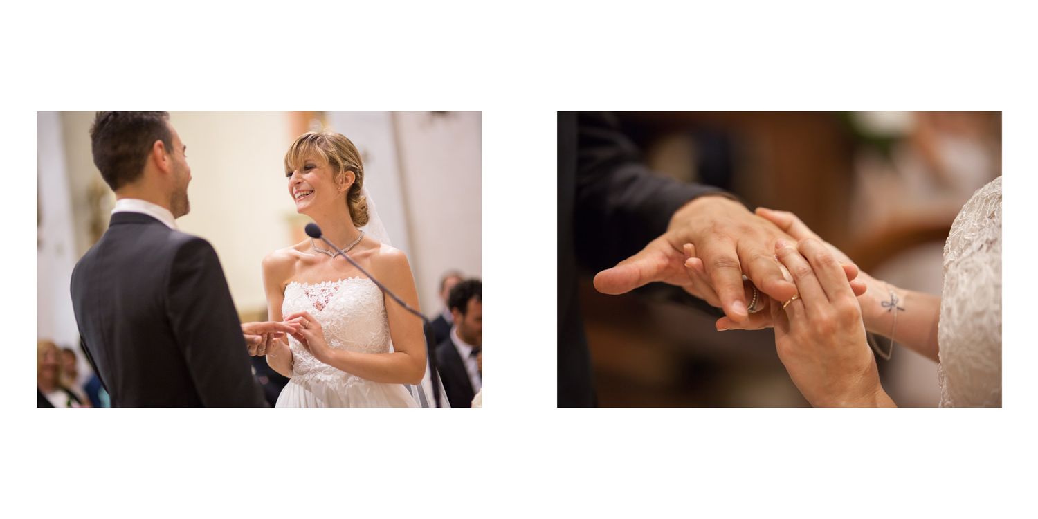 Romantic wedding moments captured showing rings and vows being exchanged during an elegant ceremony.