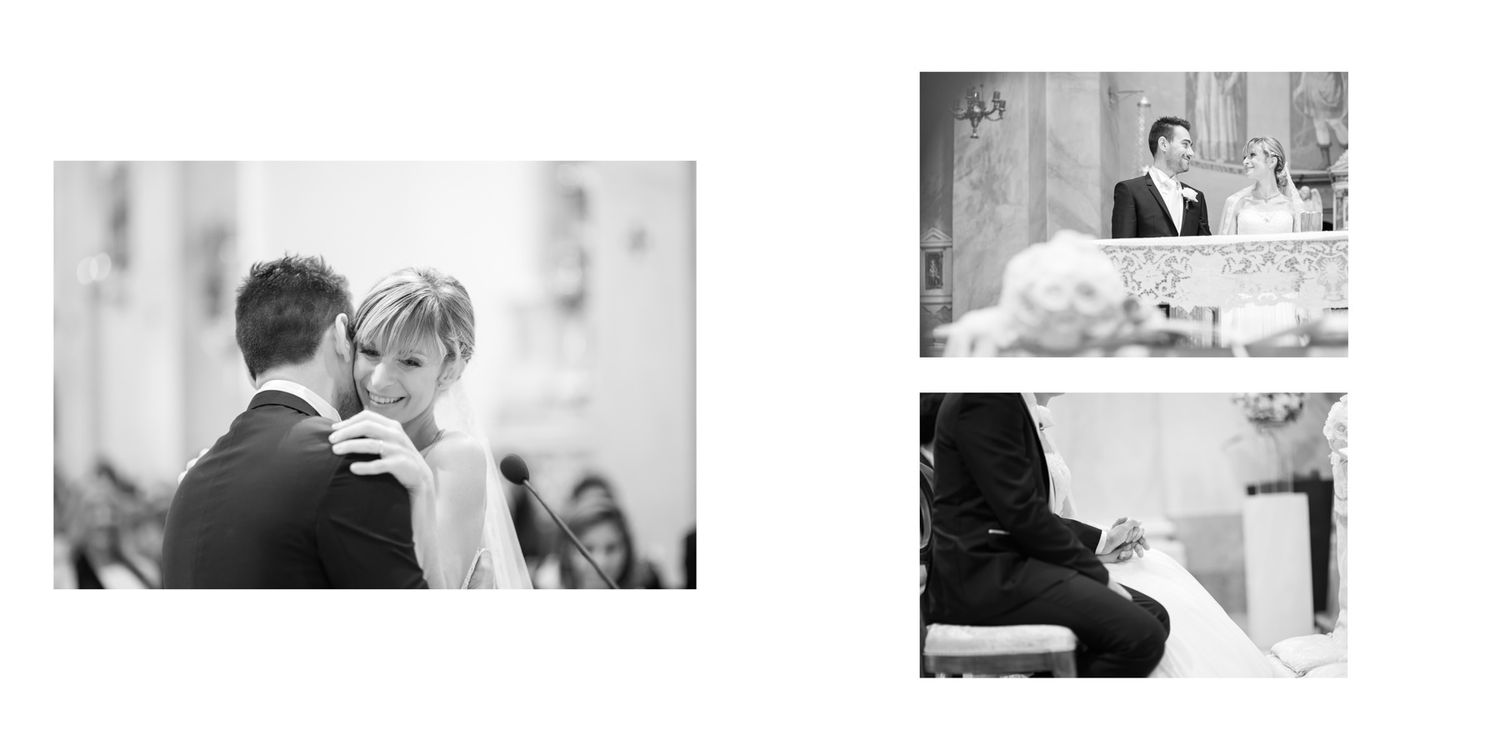 Black and white wedding ceremony photos showing intimate moments at the altar.