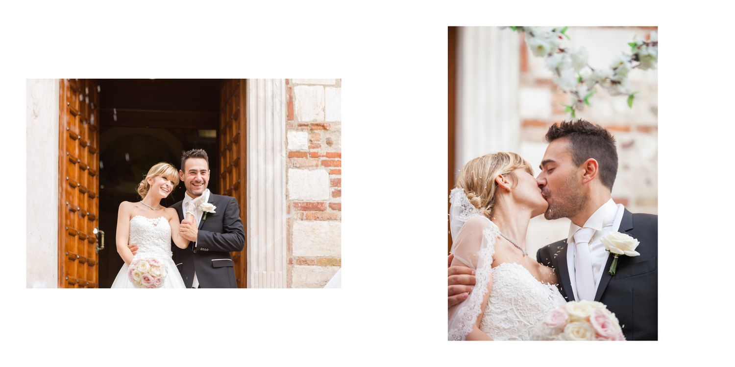 Romantic wedding portraits captured against rustic brick and architectural backdrops.