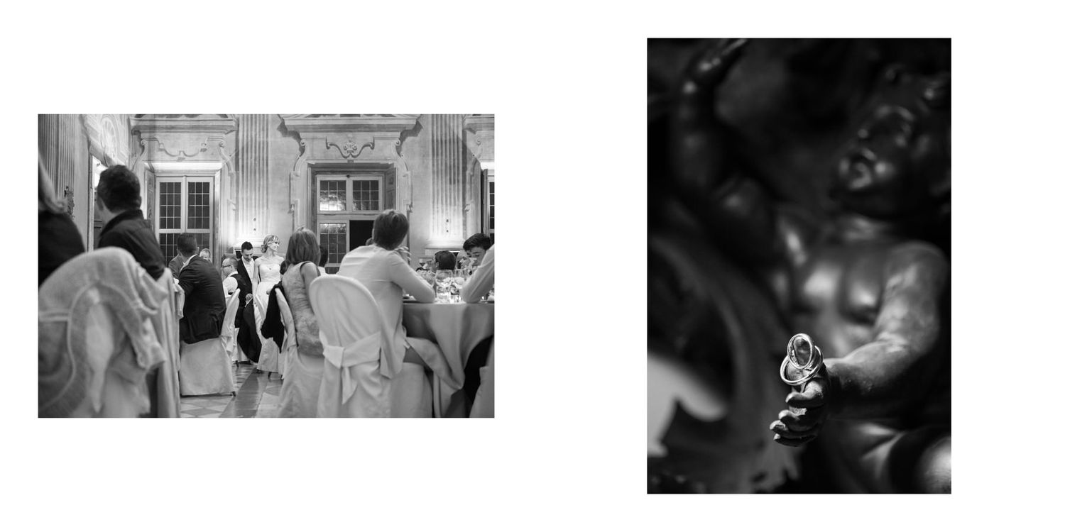 Collection of candid wedding moments captured in black and white photography.