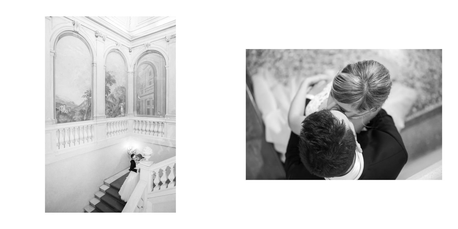 Romantic wedding photography series featuring architectural elements and intimate moments.