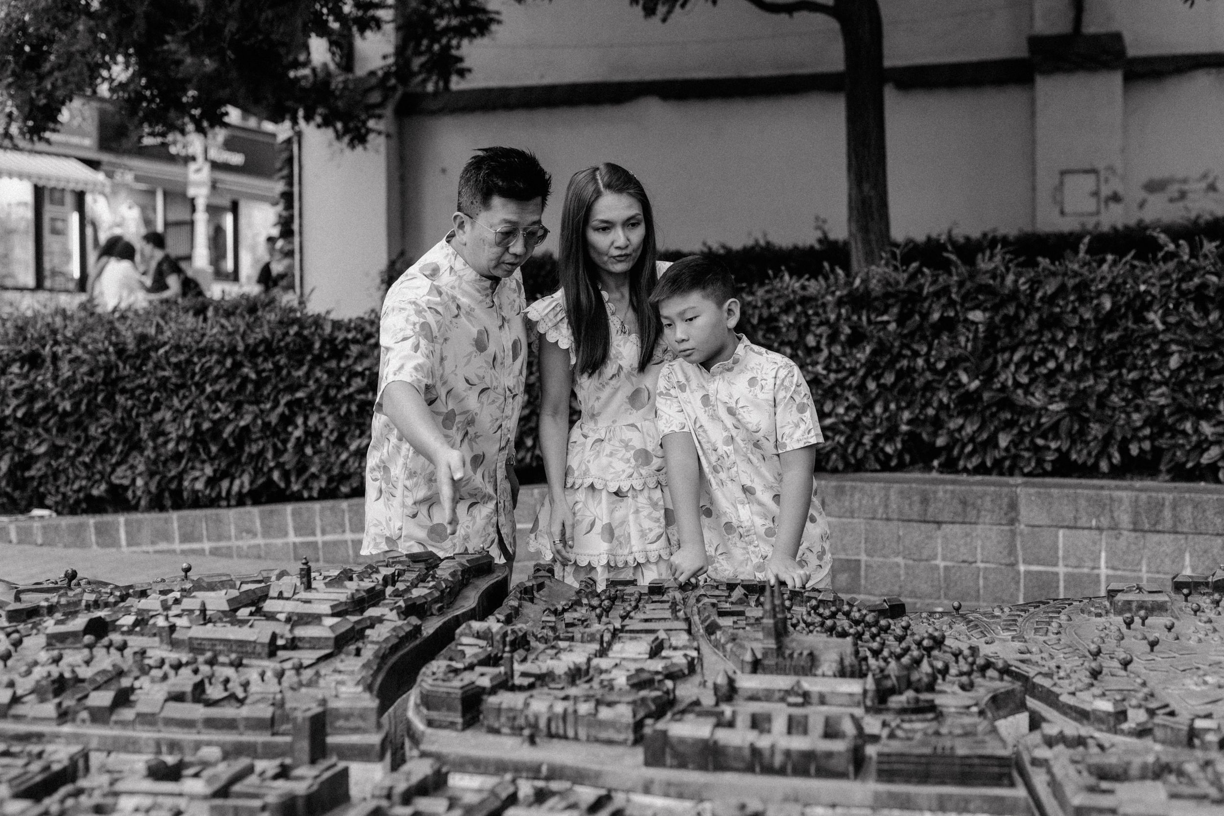 Parents and their 10-year-old gazing at the architecture of Zagreb’s Upper Town, sharing a moment of wonder