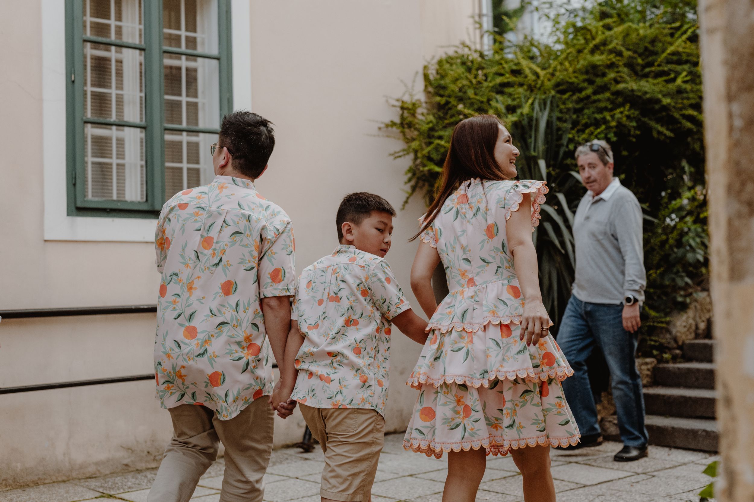 Exploring Zagreb with their 10-year-old, the family captures a playful moment in a hidden corner of the city