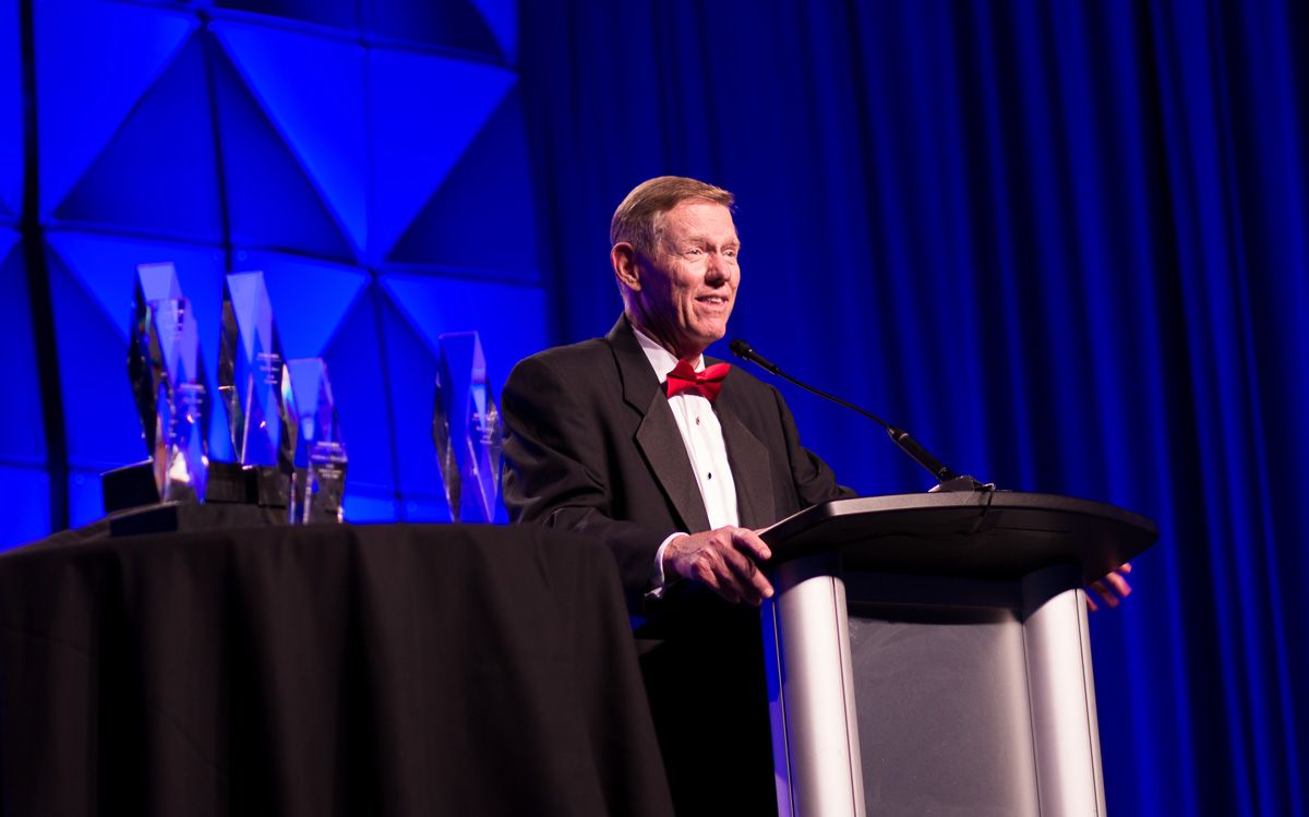 Alan Mulally speaking at the Automotive Hall of Fame.