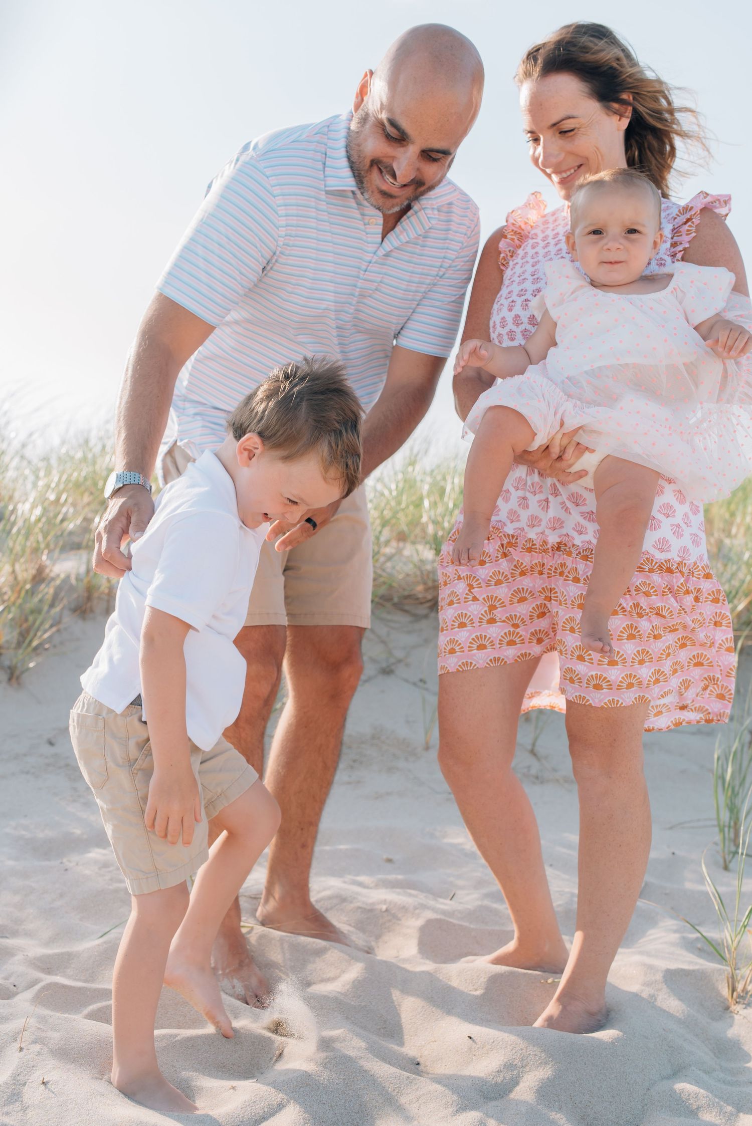 A family visiting for the summer at the new jersey beach.