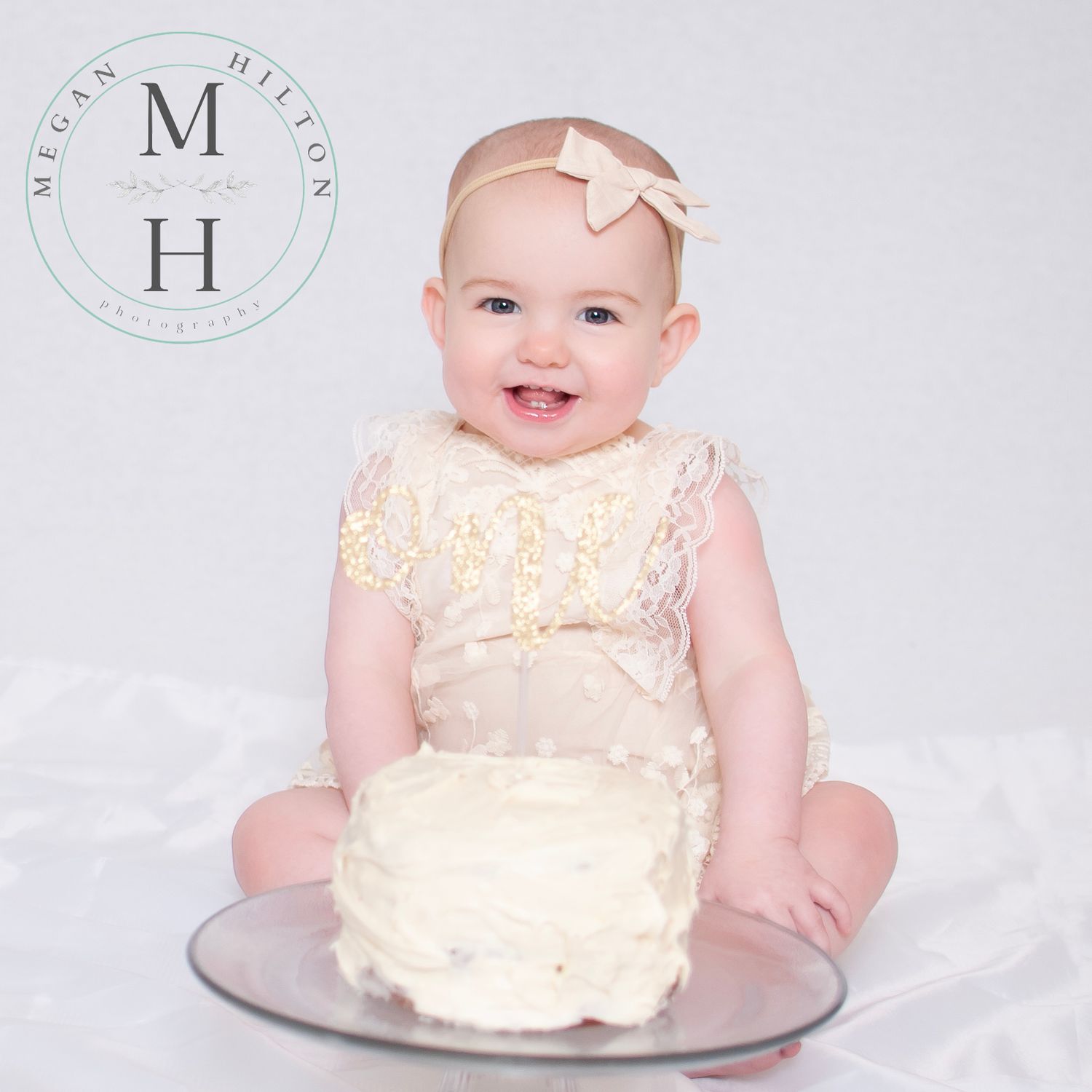 Cake and little girl picture on white