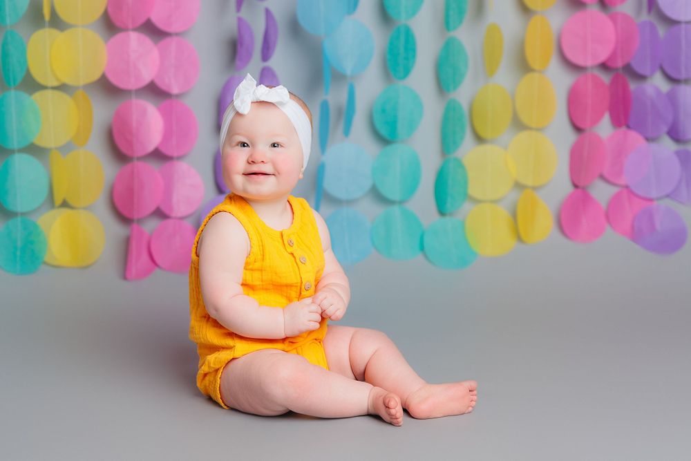 first birthday cake smash session toddler girl studio fashion gray savage backdrop rainbow clayton new jersey glassboro