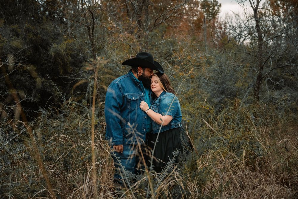 Natural light engagement photography session in DFW outdoors surrounded by trees