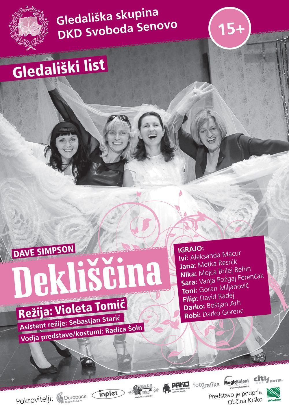 Gledališki list predstave Dekliščina skupine DKD Svoboda Senovo z igralsko zasedbo