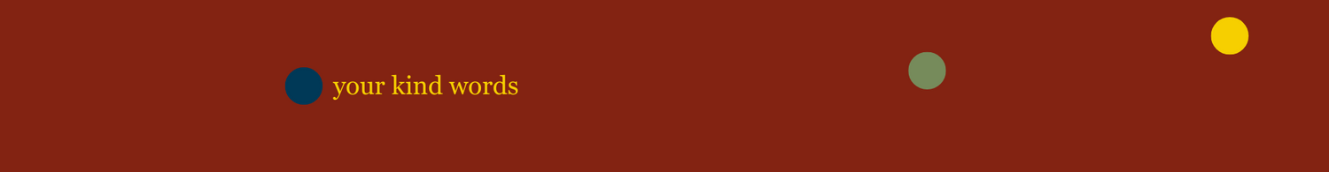 Simple decorative banner with three colored dots on a dark red background.