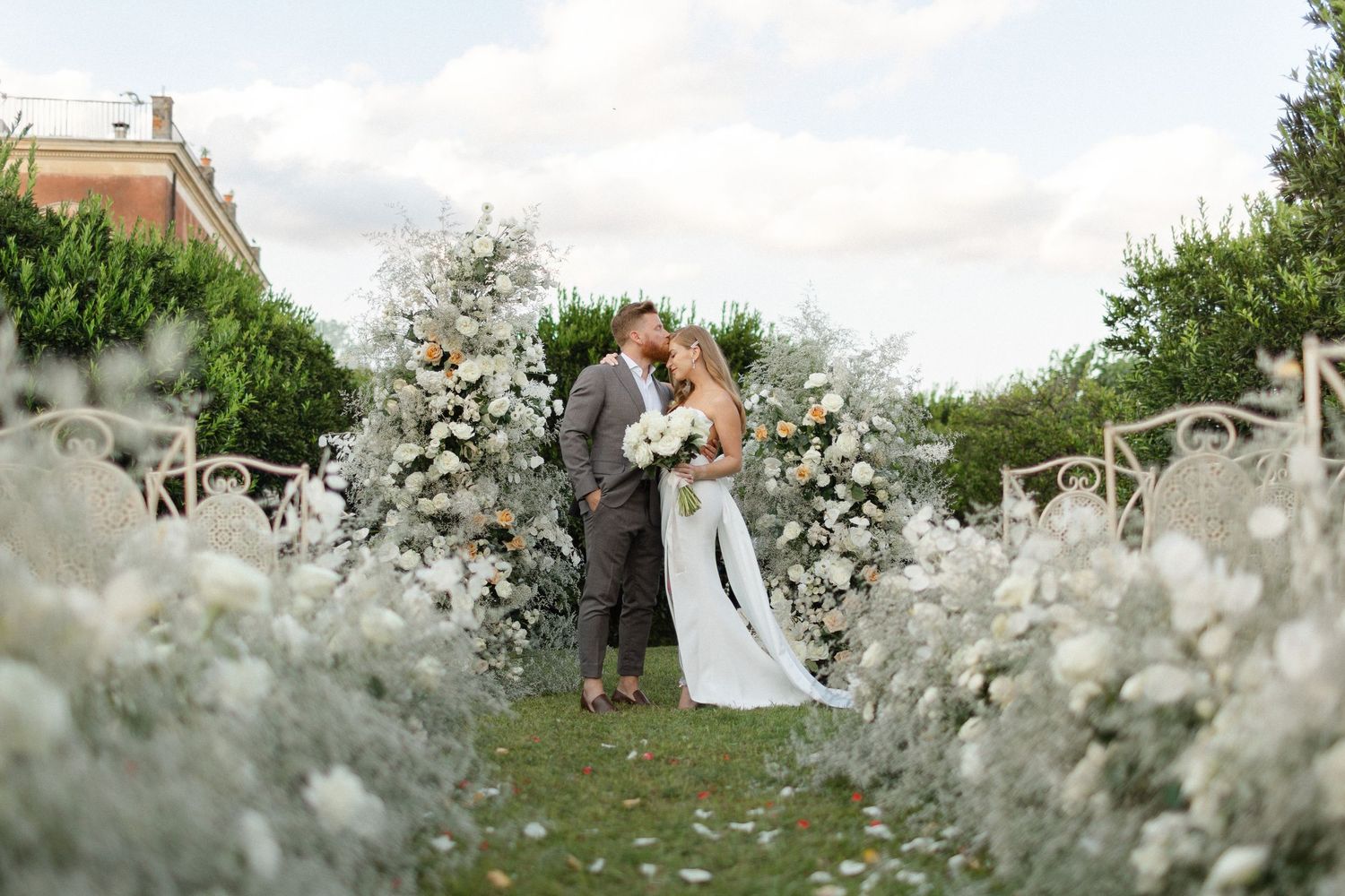 Bride and groom exiting their wedding ceremony in Sicily