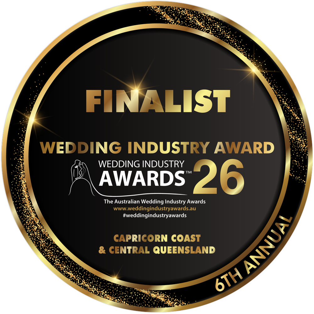 Gold and black finalist badge for the 6th Annual Wedding Industry Awards, Capricorn Coast and Central Queensland, Australia.