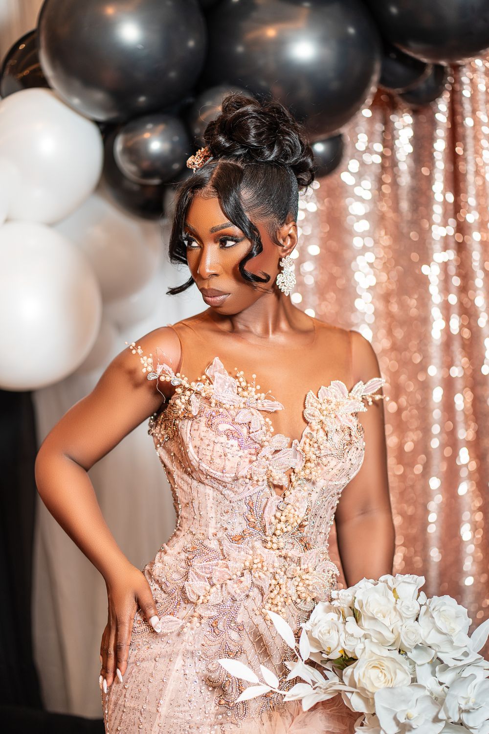 Black Bride in Pink Wedding Dress, Brooklyn Photographer