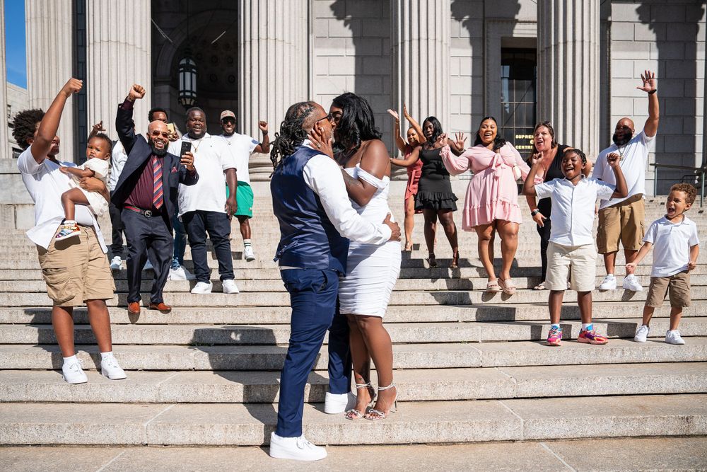 City Hall Wedding Photographer, Bride and Groom Kissing