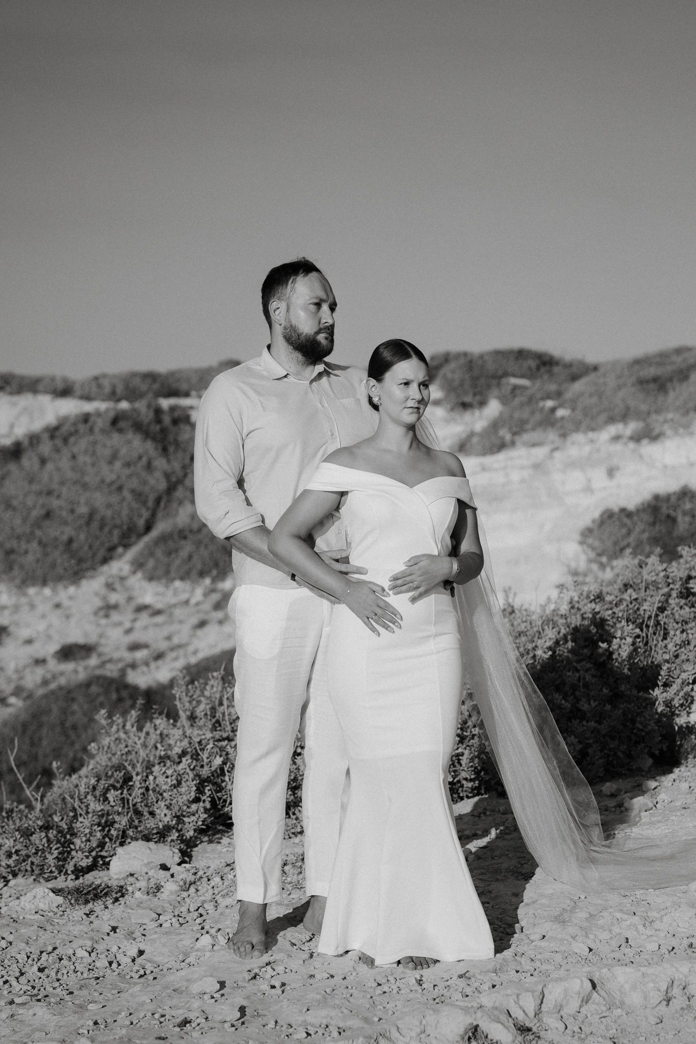 Couple posing after a destination wedding in Cyprus captured by a Paphos based professional photographer with creative style.