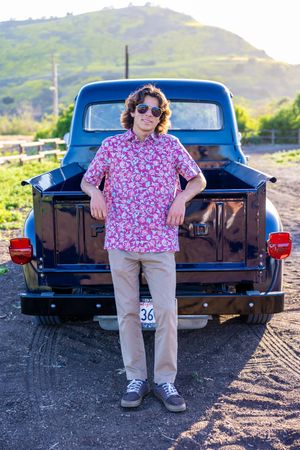 High school senior boy session with classic truck in San Juan Capistrano