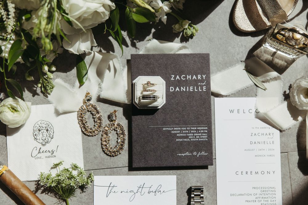 Elegant wedding stationery and invitation suite with floral details.