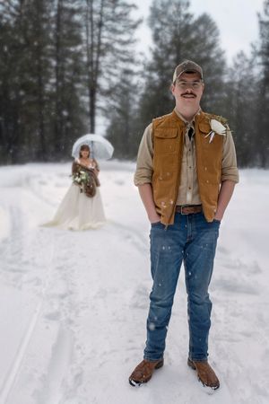 first look elopement- bride walking up to groom