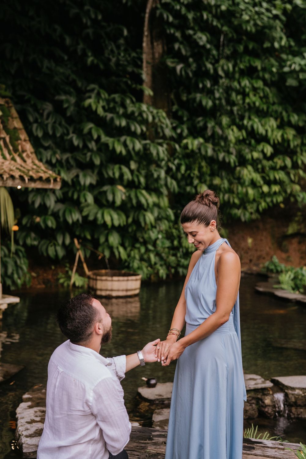 Professional Bali proposal photography at Bambu Indah resort.