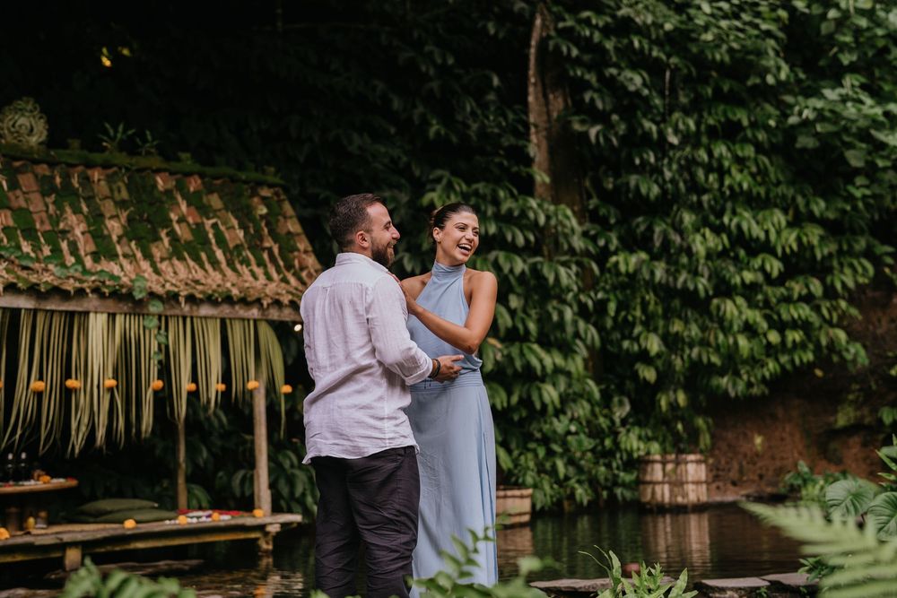 Secret proposal at Bambu Indah Ubud surrounded by bamboo architecture and tropical greenery