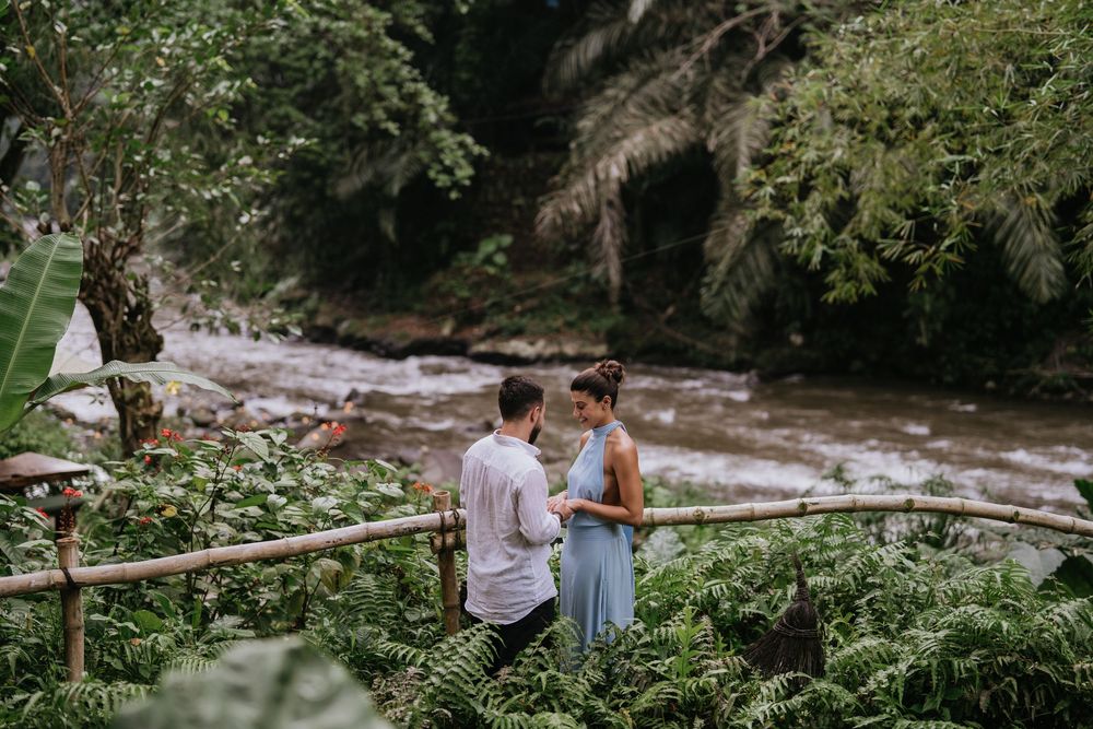 Secret proposal at Bambu Indah Ubud surrounded by bamboo architecture and tropical greenery