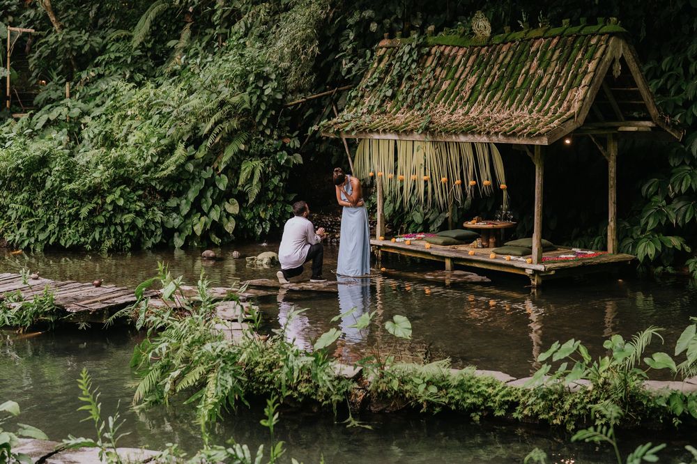 Professional Bali proposal photography at Bambu Indah resort.