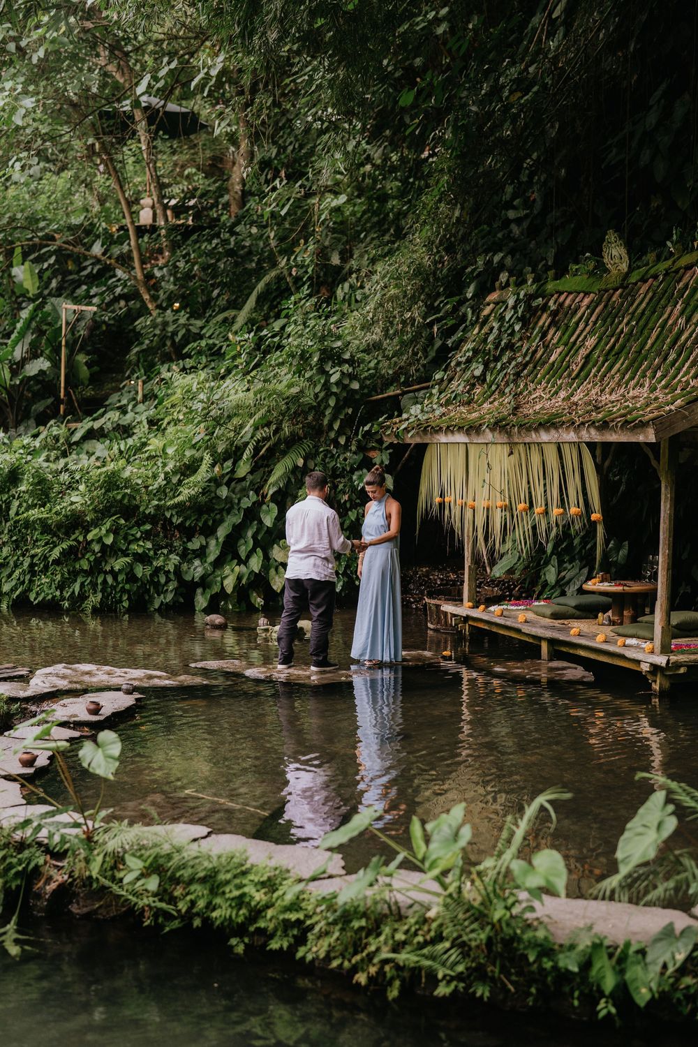 Professional Bali proposal photography at Bambu Indah resort.