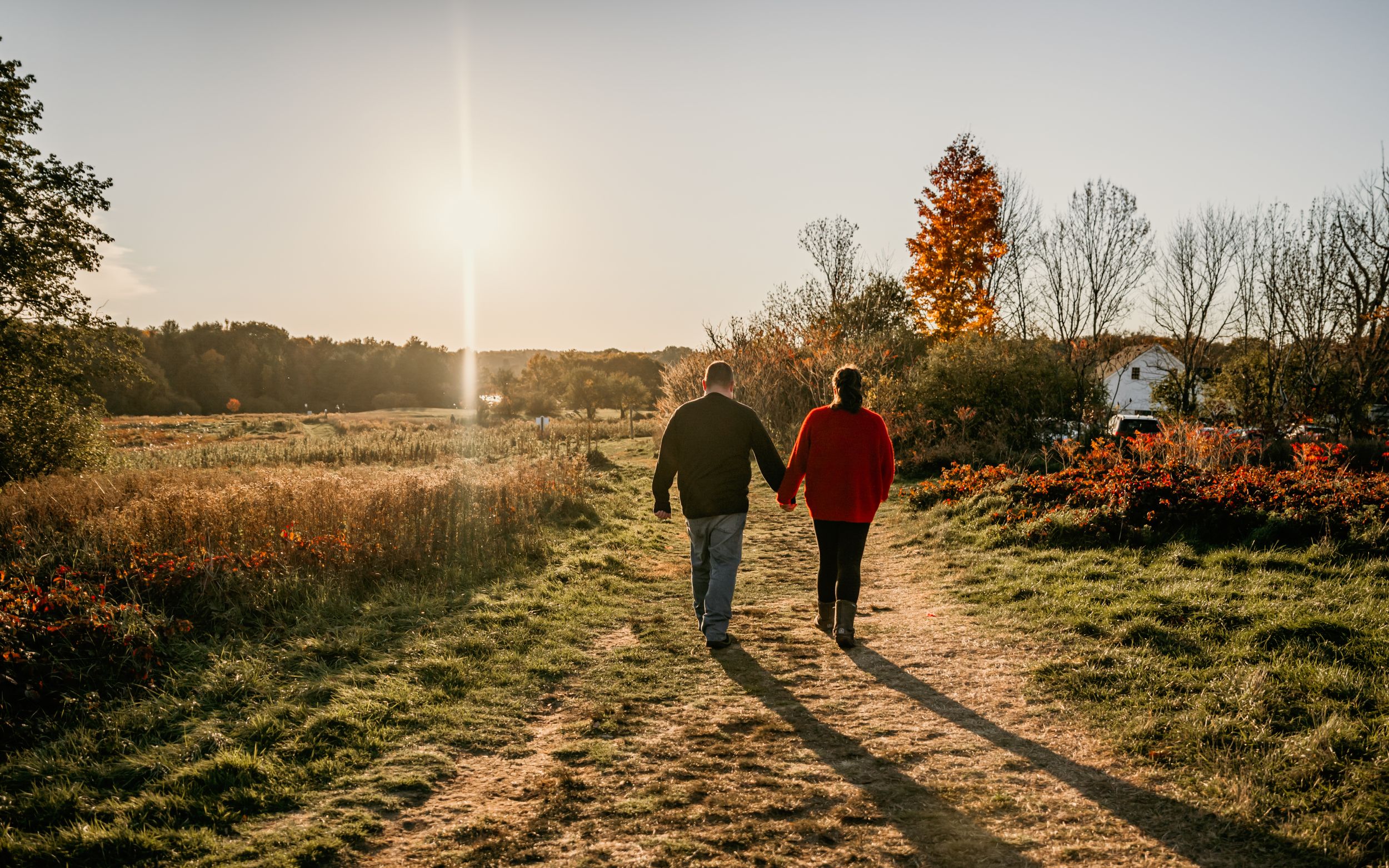 Couple at sunset in Wagon Hill Farm in seacoast NH