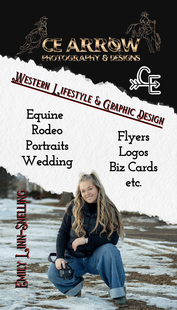 CE Arrow Photography & Designs ad featuring Emily Lynn-Snelling, offering Western lifestyle photography and graphic design services.
