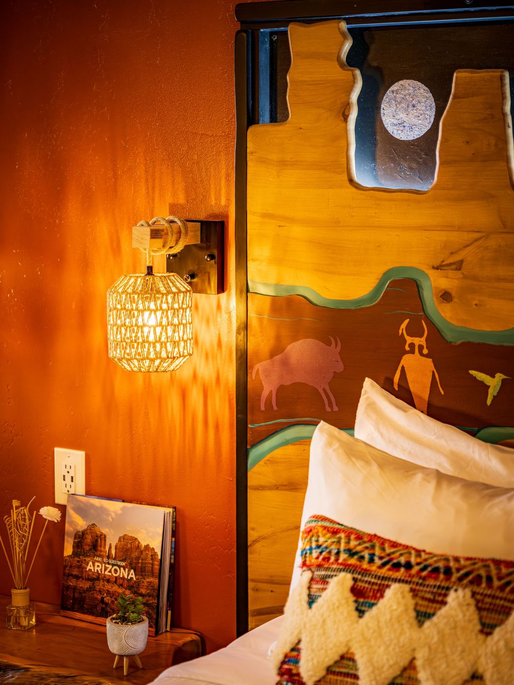 Detail shot of lighting/pillows at a luxury hotel, The Southwest Inn in Sedona, AZ.