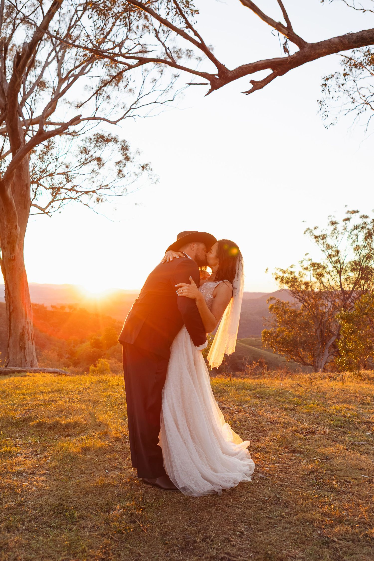 Kylie and Jono during sunset wedding portraits in the Upper Hunter Valley
