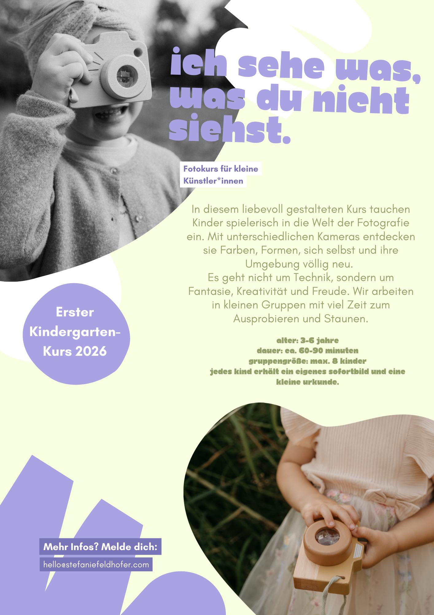 Black and white collage of vintage photographs and text in German showing a photography course advertisement.