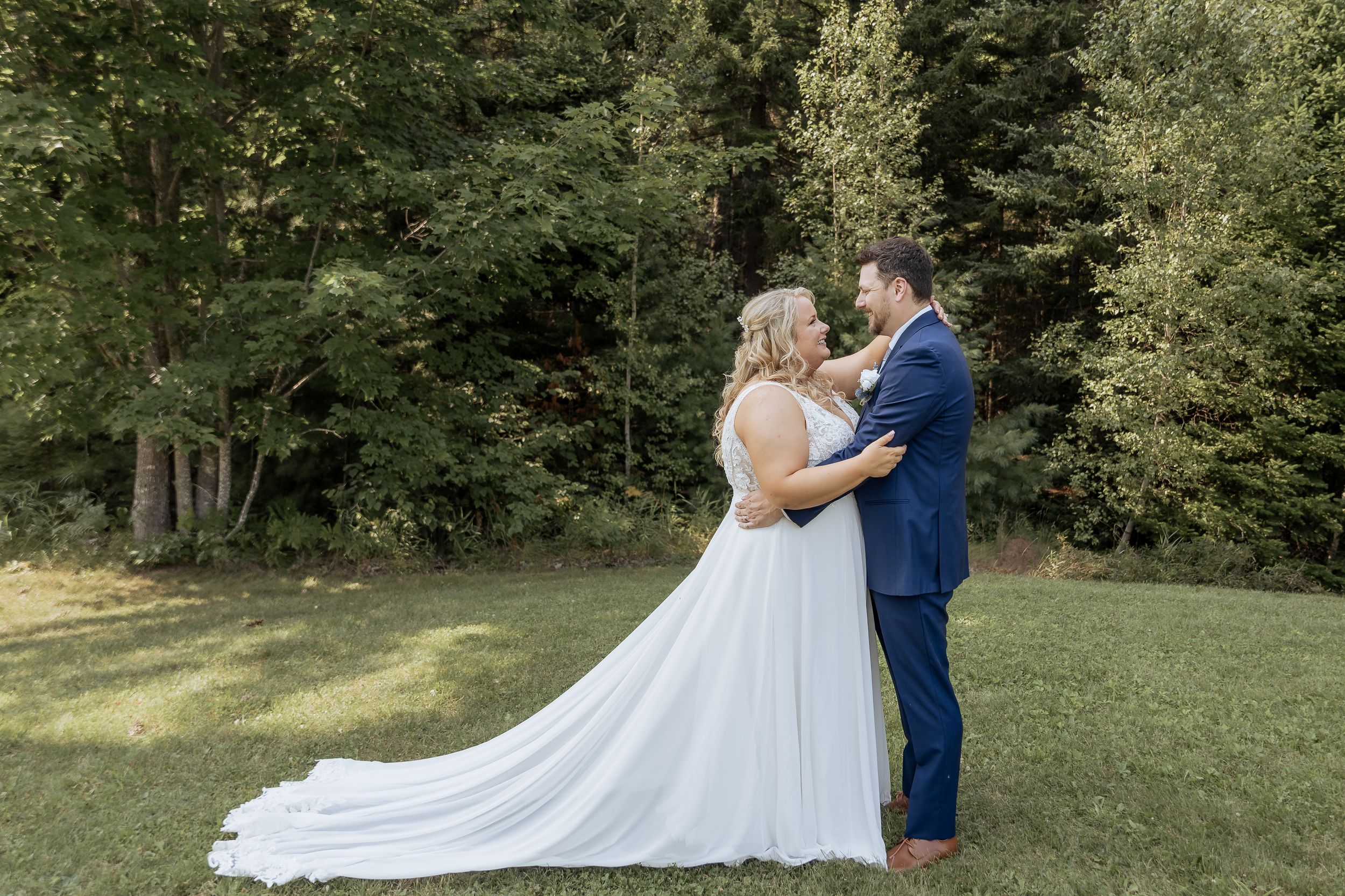 bride and groom portraits at Blueberry Hill Farms summer wedding, weekday wedding photography in New Brunswick, intimate elopement photos