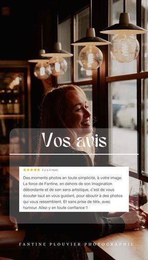 Customer testimonials displayed over moody interior cafe scene with pendant lighting.