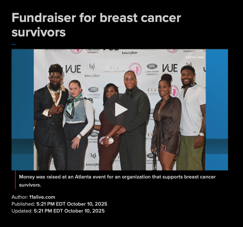 A collage of photos from a breast cancer fundraising event showing people gathered to support the cause.