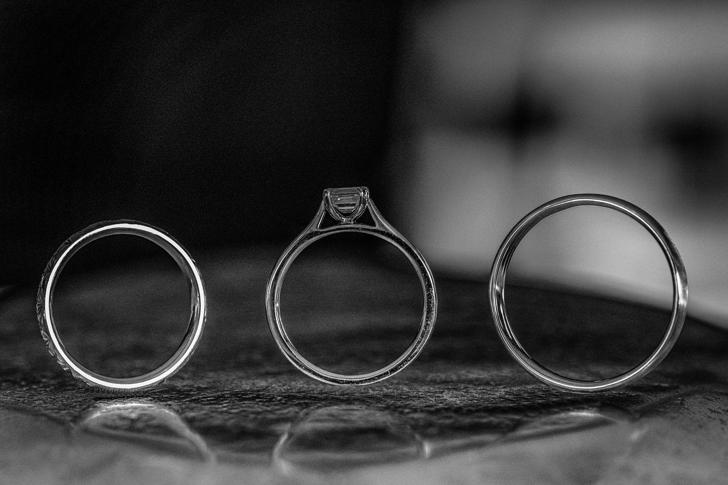 Wedding rings and diamond engagement ring
