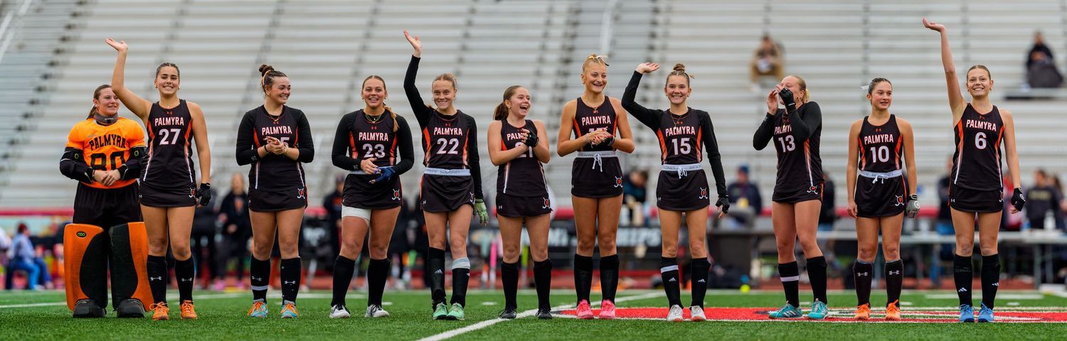 Palmyra Cougars field hockey team pregame lineup, PIAA championship coverage, by Deanna Fox, SportsFox Photography, Hershey PA