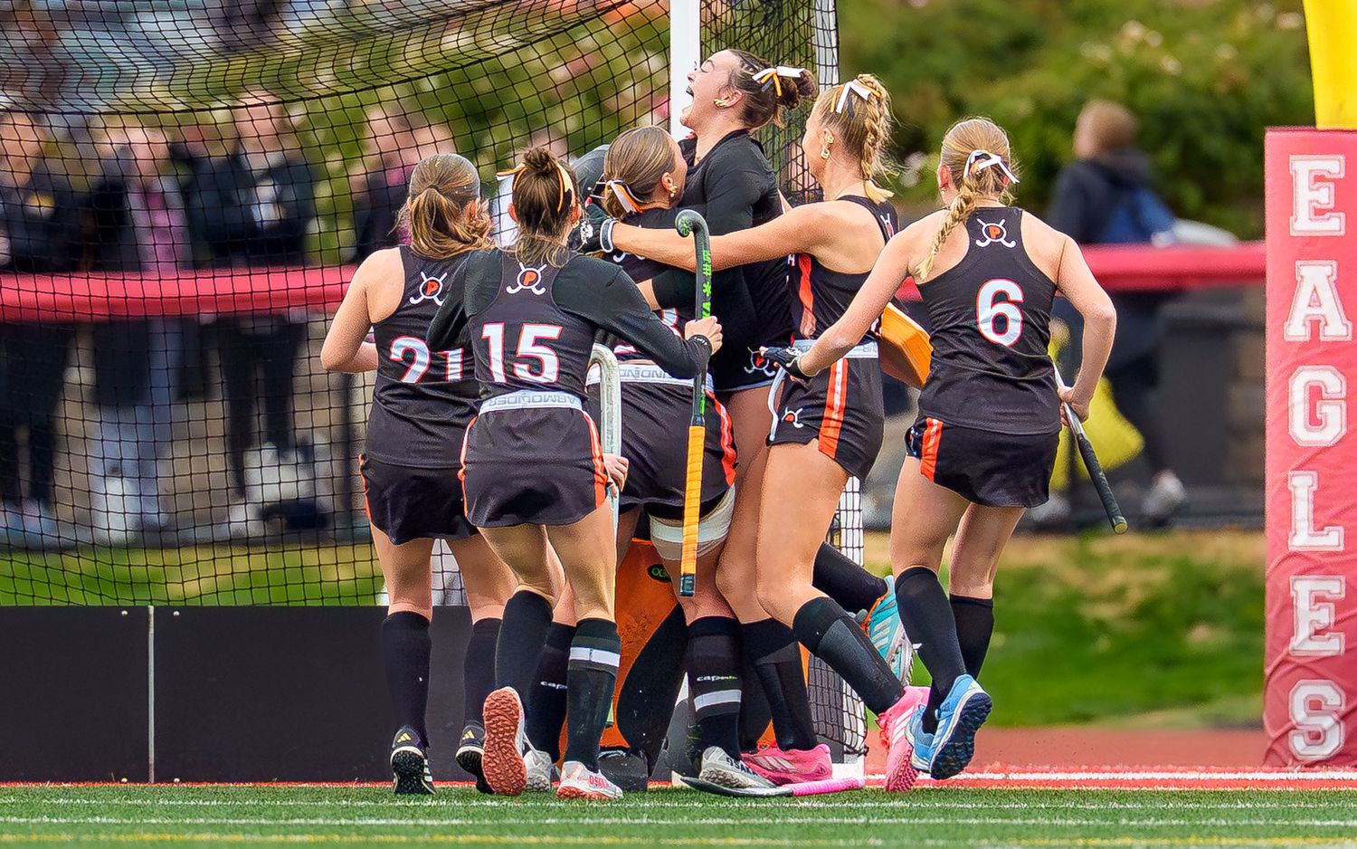 Palmyra Cougars field hockey team goal celebration, PIAA championship coverage, by Deanna Fox, SportsFox Photography, Hershey PA