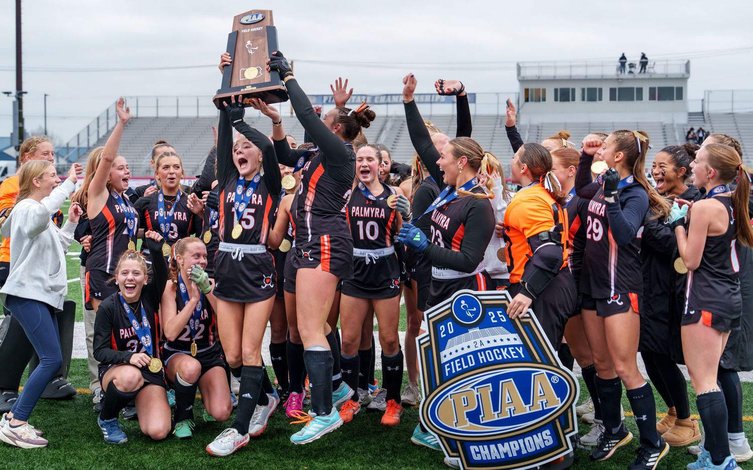 Palmyra Cougars field hockey PIAA state championship trophy celebration, by Deanna Fox, SportsFox Photography, Hershey PA