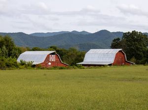 landscape of mountain town barns