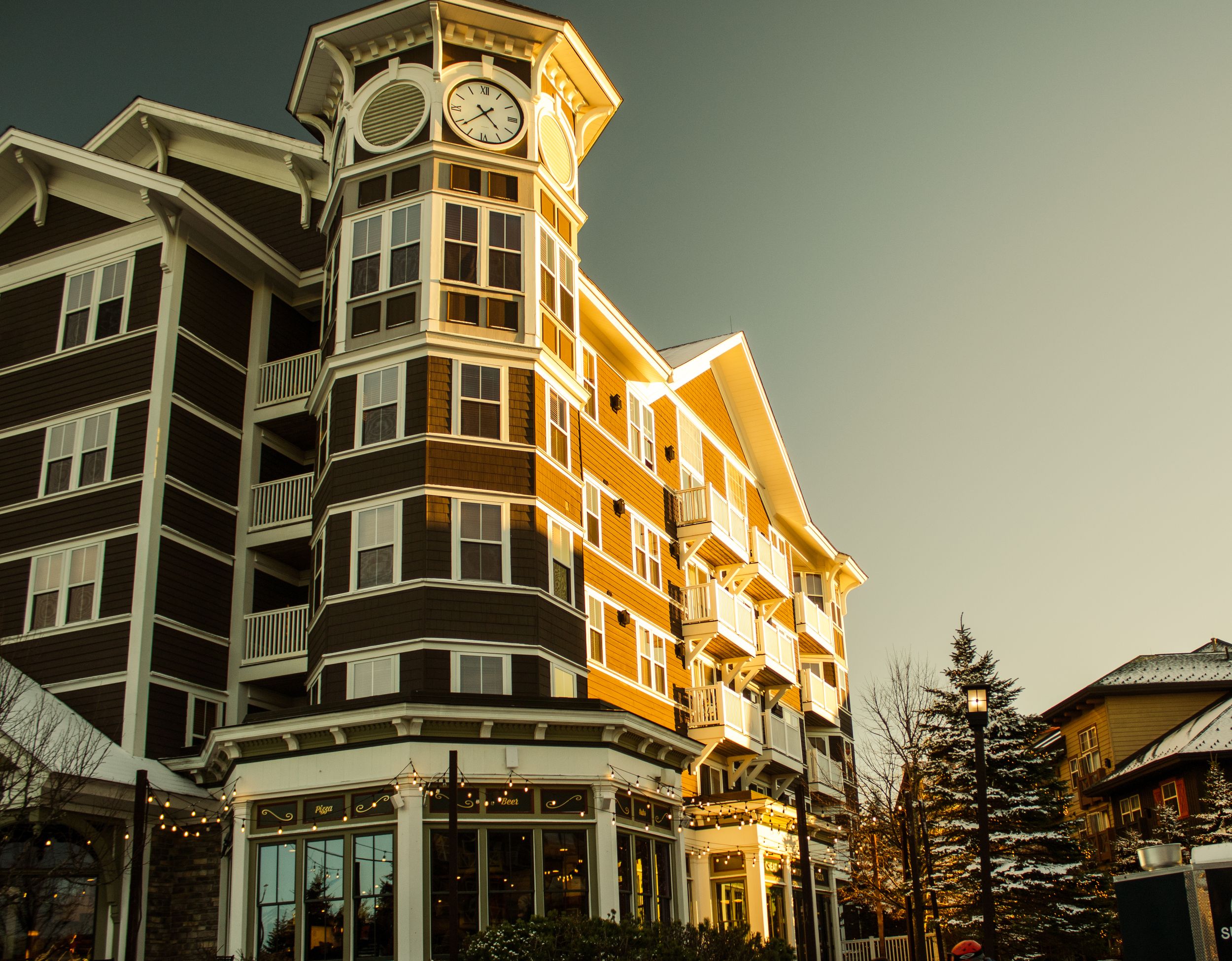 Ski resort at sunset