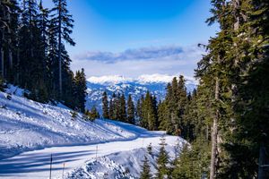 scenic mountain landscape with ski trail signage