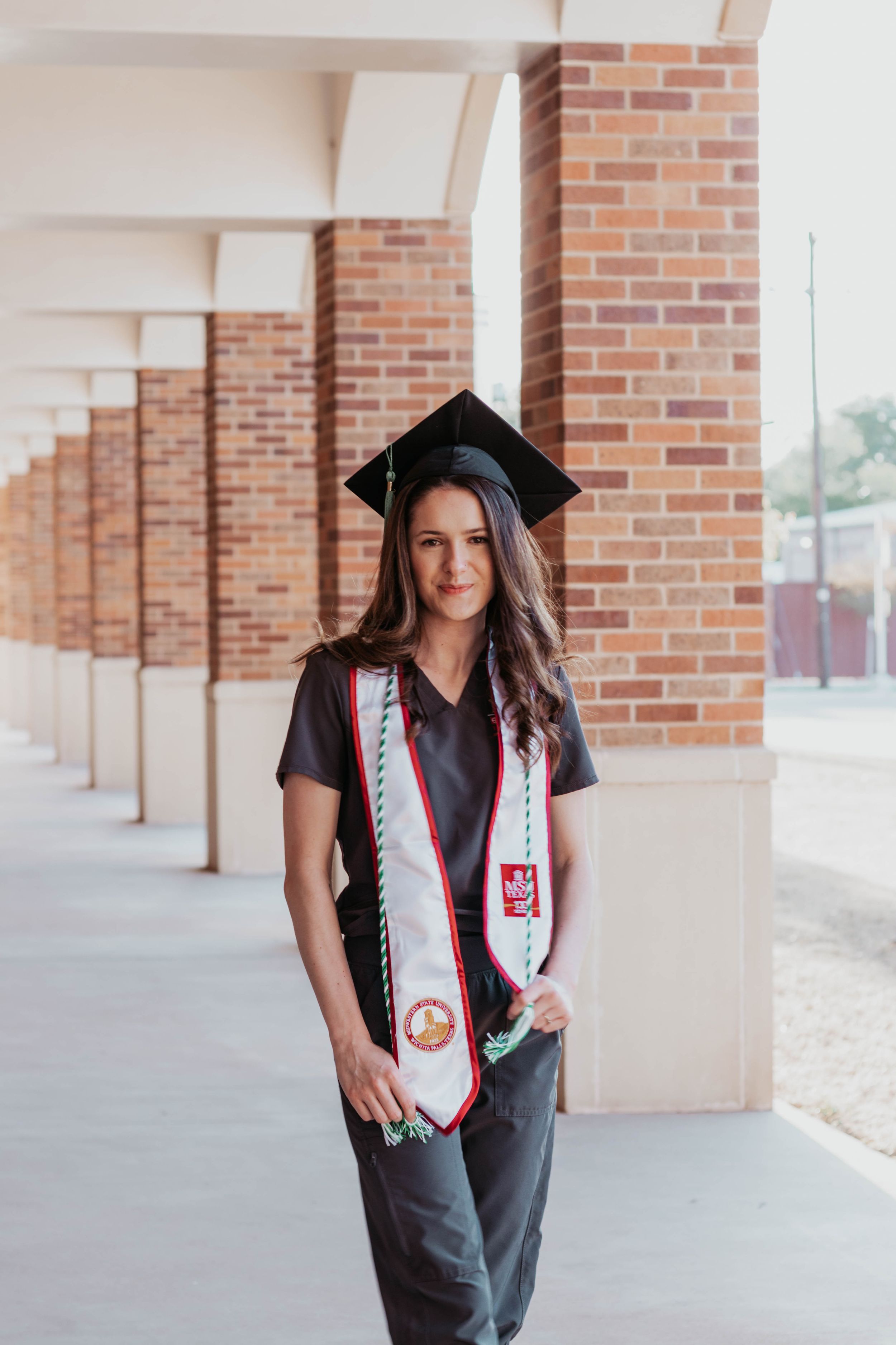 Radiology graduation portrait at Midwestern State University Wichita Falls, Texas, natural and celebratory.